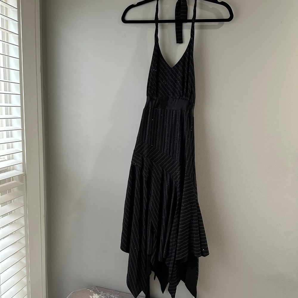 Limited Too Halter Dress Girls 14 Black Silver NWT Y2K Pinstripe Glitter Sparkle